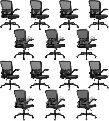 Miniatura 27 de KLASIKA Sillas de escritorio con ruedas, silla de oficina ergonómica de malla, altura ajustable y soporte lumbar giratorio, silla de oficina en casa