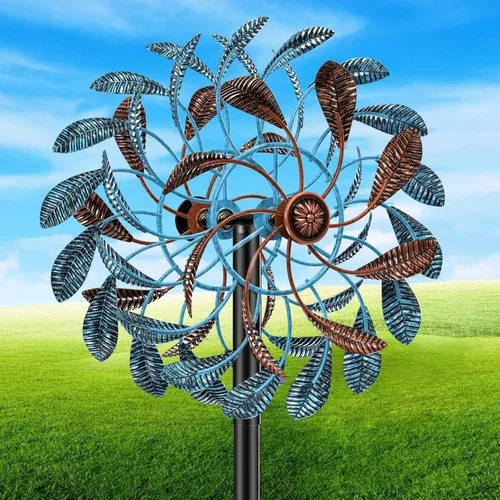 Molinillos de viento de 360° para exteriores, esculturas de viento con estaca de metal, 63.2 pulgadas, cinético de metal grande, decoración