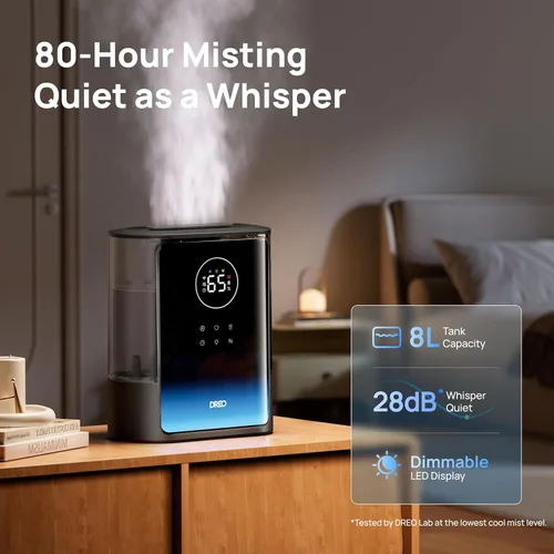 Miniatura 4 de Dreo Humidificadores Inteligentes de 8L para Dormitorio 600 pies², 80H de Funcionamiento Humidificador de Vapor Cálido y Frío Extragrande para Negro