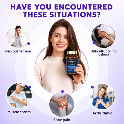 Miniatura 4 de Complejo de magnesio 12 en 1 para mujeres y hombres, suplemento de magnesio de alta absorción de 1000 mg con glicinato, citrato, malato y taurato