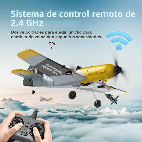 Miniatura 6 de DEERC Avión RC BF-109 de 3 canales con control remoto, avión de combate de juguete con estabilizador de giro de 6 ejes de 2.4GHz, avión a control