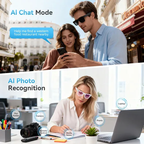 Miniatura 3 de AI Smart Glasses with Camera and Bluetooth,8MP 2K HD Camera Glasses,AI Voice Control,AI Photo Recognition and Translation,Smart Anti-Blue Light