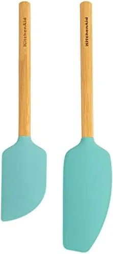 KitchenAid Juego de espátulas de bambú, 2 piezas, Aqua Sky aguamarina (Aqua Sky)