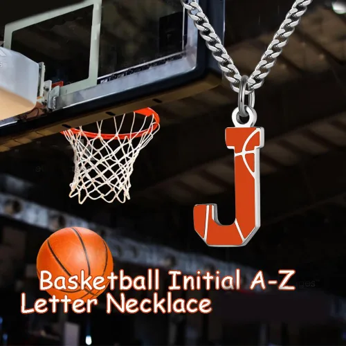 Miniatura 2 de AIAINAGI Collar de letras de baloncesto Colgante de baloncesto para hombre, cadena de plata de acero inoxidable, regalo personalizado de 22 pulgadas
