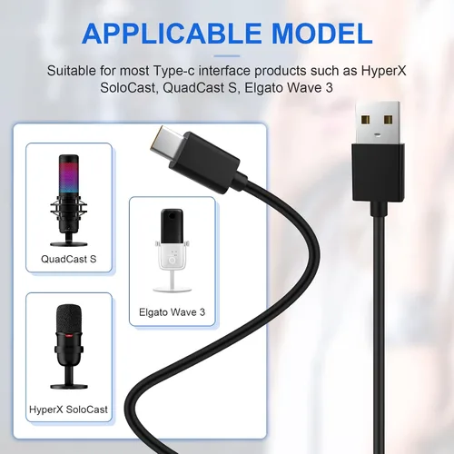 Miniatura 2 de Toxaoii Cable de carga USB tipo C compatible con HyperX SoloCast, QuadCast S, QuadCast 2 micrófono de condensador, también compatible
