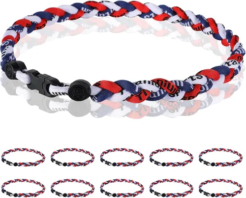 Miniatura 30 de Paquete de 12 Collares de Béisbol de 18 Pulgadas, Regalo de Equipo para Fanáticos de Béisbol, Diseño de Cuerda Tornado de Titanio Triple Trenzado