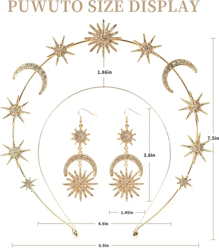 Miniatura 2 de Halo Crown - Stars Crystal Goddess HeadBand with Earrings Mary Metal Halo Headpiece Celestial Crowns Tiaras for Women Bridal Wedding Costume Cosplay