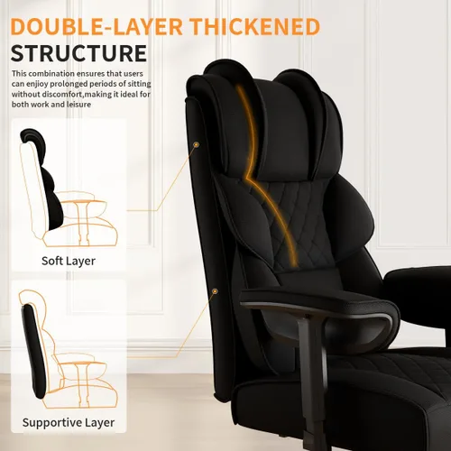 Miniatura 6 de Silla de oficina grande y alta, silla de juegos ancha resistente con tela de algodón con reposapiés, respaldo reclinable de doble capa de 150°