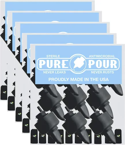 The Pure Pour - Vertedores para botellas de licor, a prueba de fugas, con tapas antipolvo, se adapta a la mayoría de botellas de alcohol, jarabe,