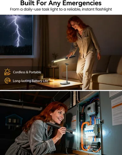 Miniatura 4 de Lámpara de escritorio recargable, lámpara de mesa magnética ajustable con tubo de luz cilíndrico extraíble para estudio y dormitorio, control táctil