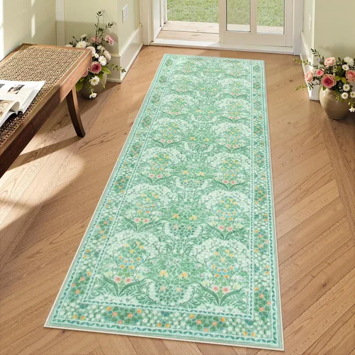 Miniatura 28 de Lahome Tapete floral lavable, suave, para entrada y cocina, 2 x 3 pies, antideslizante, bohemio, ultradelgado, fácil de limpiar, para interior, Azul