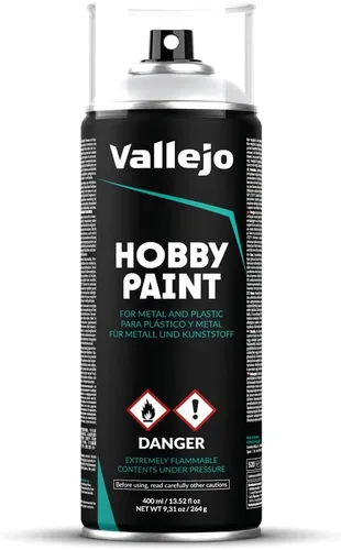 Vallejo - Pintura en aerosol para manualidades, imprimación básica | Gris 400 ml. (13.52 fl.oz.) | Acabado mate perfecto y autonivelante