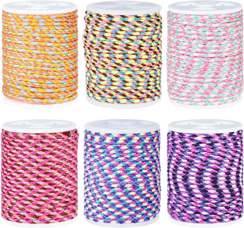 Miniatura 11 de Beadthoven - Cuerda trenzada de 0.069 pulgadas, 25.8 yardas de colores, cuerda metálica para anudar china, cuerda de macramé, cuerda de arcoíris