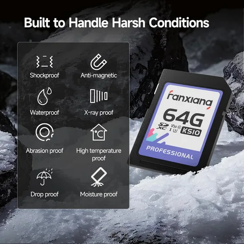Miniatura 5 de fanxiang Tarjeta de memoria SDXC de 64 GB, UHS-I, C10, U3, V30, video Full HD y 4K, hasta 100/45 MB/s de lectura/escritura, para entusiastas
