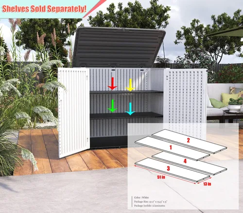 Miniatura 5 de ADDOK 2SG - Cobertizo de almacenamiento horizontal más grande similar a la madera, armario de almacenamiento para exteriores de 4.4 x 2.8 pies