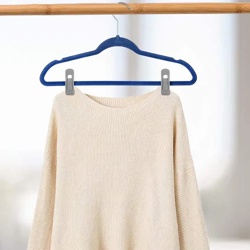 Miniatura 4 de Tinfol Clips de terciopelo para colgar, paquete de 50 clips de terciopelo para pantalones grises, clip para colgar ropa, alfiler de ropa de apertura
