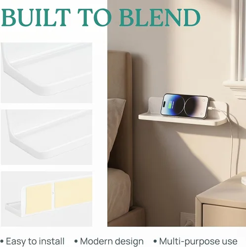 Miniatura 7 de Estante flotante pequeño montado en la pared para dormitorio, cocina, baño, estantes de noche para mostrar altavoces, marco de fotos, reloj, llaves