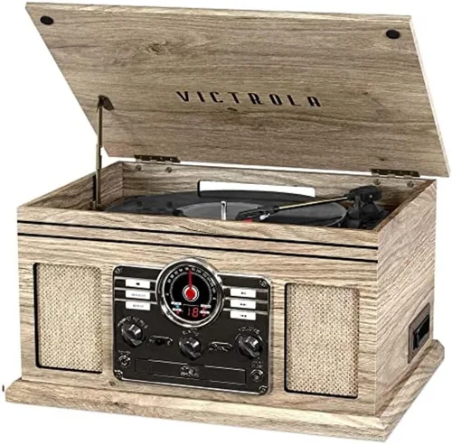 Miniatura 10 de Victrola The Quincy - Reproductor de discos Bluetooth 6 en 1 y centro multimedia con altavoces integrados, tocadiscos de 3 velocidades, reproductor