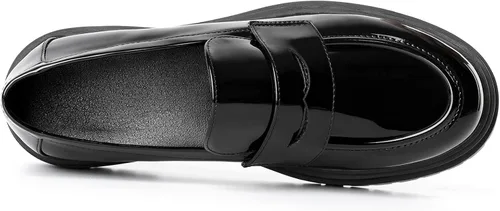 Miniatura 5 de Mostrin Mocasines para mujer con suela de lengüeta, mocasines de media gruesa, clásicos con punta redonda, sin cordones, cómodos zapatos casuales
