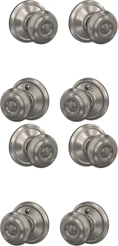 Miniatura 60 de SCHLAGE F51A GEO 619 BRK - Pomo georgiano con moldura Brookshire y cerradura de entrada con llave - Níquel satinado