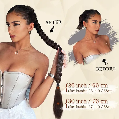 Miniatura 3 de Sofeiyan Extensión de cola de caballo de trenza larga con banda para el cabello, lacio, elegante, envolvente, extensiones de cabello trenzado, cola