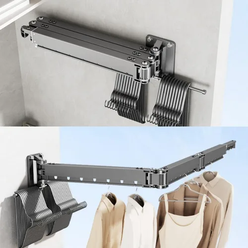 Miniatura 4 de Estante de ropa montado en la pared, estante de secado de ropa plegable extendido para dormitorio y baño, estante de secado de ropa elástico