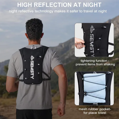 Miniatura 5 de Chaleco de Hidratación para Correr 5L, Paquete de Chaleco para Correr con Vejiga de Agua de 1.5L, Mochila de Agua Ligera para Senderismo, Correr