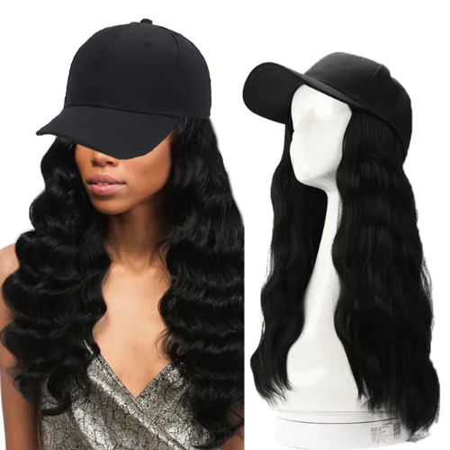 Miniatura 22 de Extensiones de cabello sintético Bobo corto con gorra de béisbol negra de 9 pulgadas, peluca con gorro de cabello negro y marrón para mujer, peluca