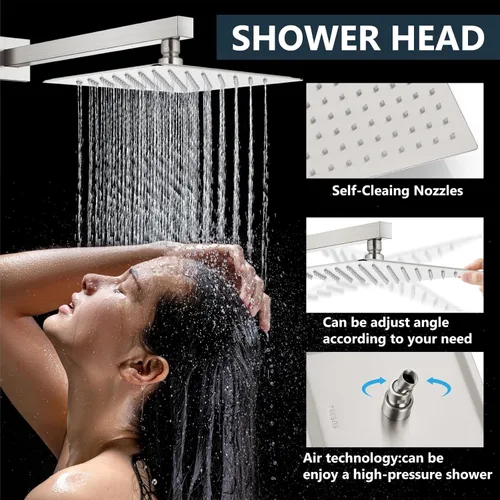 Miniatura 3 de Aolemi Sistema de ducha tipo lluvia de 12 pulgadas, cabezal de ducha cepillado Nikcel Combo Set con ducha de mano válvula de montaje en pared grifo