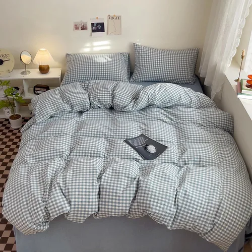 Miniatura 19 de DONEUS Juego de funda de edredón a cuadros 100% algodón lavado como lino súper suave y cómodo, juego de ropa de cama de 3 piezas a cuadros negros
