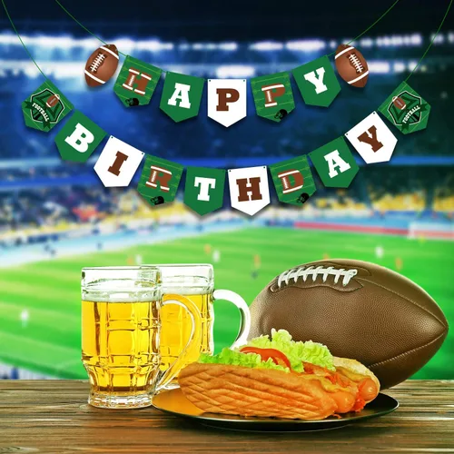 Miniatura 5 de Blulu Decoraciones de fiesta de fútbol – Cartel de feliz cumpleaños de fútbol, banderas de cuerda, letrero de banderines temáticos deportivos