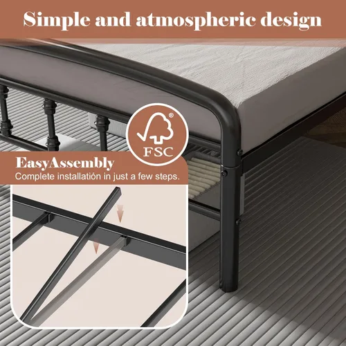 Miniatura 6 de Bastidores de cama de metal tamaño individual, marcos de cama resistentes de 1500 libras con cabecero, diseño sin ruido y almacenamiento debajo
