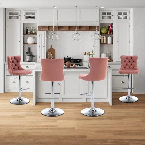 Miniatura 230 de Aoowow Juego de 2 taburetes de bar giratorios, taburetes de bar ajustables con respaldo de terciopelo copetudo, sillas de bar modernas tapizadas