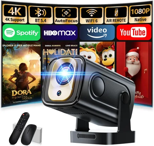 Miniatura 10 de Mini proyector 4K compatible con 1080P FHD - Keystone automático 270° giratorio, WiFi 6 y Bluetooth 5.2, Smart Android TV OS, proyector portátil