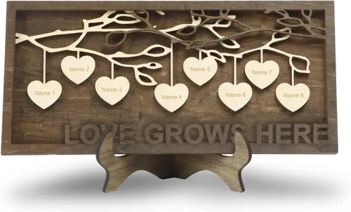 Miniatura 12 de Árbol genealógico con etiqueta de corazón, placas de madera grabadas personalizadas, regalos personalizados para madres, padres, escritorio, nombres