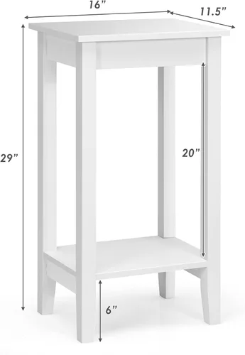 Miniatura 3 de Giantex Juego de 2 mesas auxiliares altas de 2 niveles, mesa de noche de sofá de diseño simple con estante versátil y patas de madera para espacios