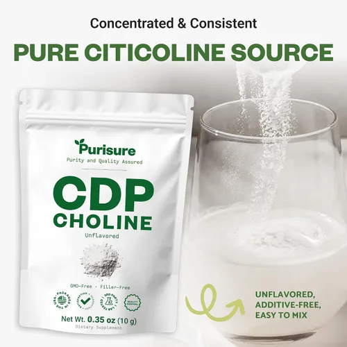 Miniatura 5 de Purisure Polvo de colina CDP, 0.35 onzas, suplementos de colina CDP que apoyan la atención, el enfoque y la energía, polvo de citicolina