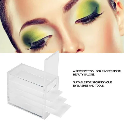 Miniatura 3 de Estuche transparente de 5 capas para pestañas postizas con paletas de pegamento y soportes para injertos, compacto, apilable, caja de almacenamiento