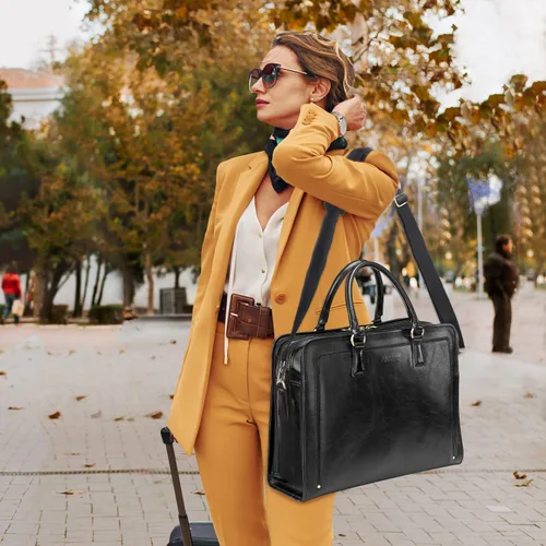 Miniatura 3 de Banuce Maletín de cuero italiano de granos completos genuinos para mujeres, bolsa de trabajo para computadora portátil de 15.6 pulgadas, color negro