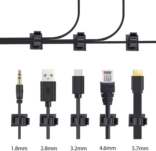 Miniatura 2 de Viaky 30 clips de alambre de cable negro ajustables de nailon para gestión de cables adhesivos, adecuado para cables de diámetro máximo de 0.5