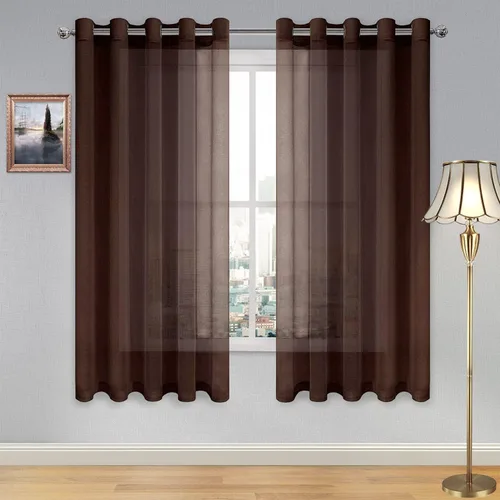 Miniatura 76 de DWCN Cortinas traslúcidas color verde frijol para sala de estar y dormitorio - Cortinas voile con aspecto de lino sintético con ojales en la parte