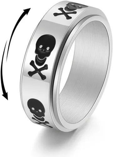 Anillo giratorio de calavera punk para aliviar la ansiedad, anillos para hombres y mujeres, anillo de boda, nudillos, dedo medio, acero inoxidable