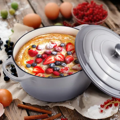 Miniatura 7 de Horno holandés de hierro fundido esmaltado de 6 cuartos de galón con tapa, asas dobles grandes, apto para horno hasta 500 °F, olla redonda clásica