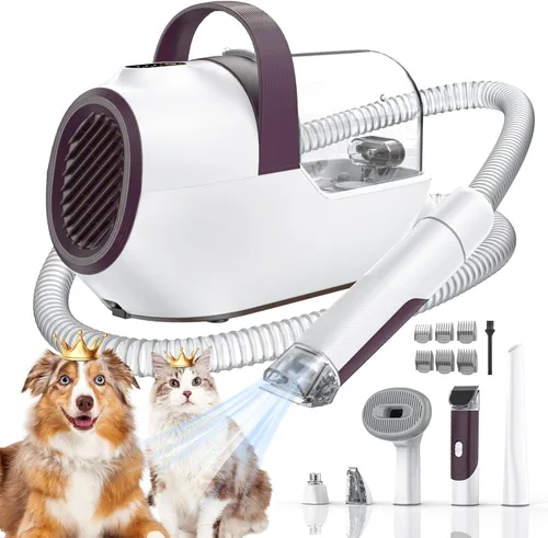 Aspirador para Aseo de Perros, Kit de Aseo para Perros con Cortador de Uñas y Amoladora, 6 Herramientas de Aseo para Mascotas (Caramel)
