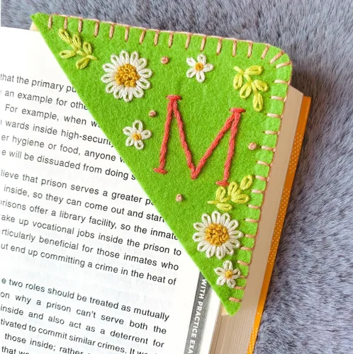 Miniatura 73 de Marcapáginas de esquina bordadas a mano personalizadas, Marcadores para mujeres, Marcador personalizado para los amantes de los libros, lindo Verde