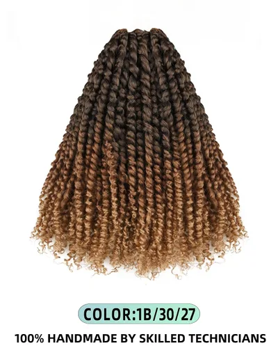 Miniatura 3 de Paquete de 8 paquetes de cabello de ganchillo Passion Twist de 14 pulgadas para mujeres negras y niños, 3 tonos degradado negro a rubio marrón