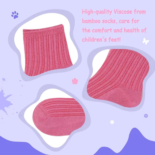 Miniatura 3 de SERISIMPLE Calcetines elásticos de bambú para niños y niñas, tobilleras, transpirables, 5 pares