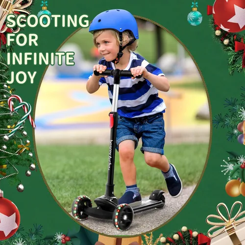 Miniatura 7 de Besrey - Patinete para niños de 3 a 10 años, patinete plegable de 3 ruedas con altura ajustable, ruedas con luz LED, plataforma extra ancha