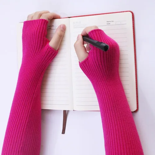 Miniatura 53 de Facecozy Calentadores de brazos para mujer, mezcla de lana de cachemira, guantes largos sin dedos para mujer, guantes para clima frío con agujero