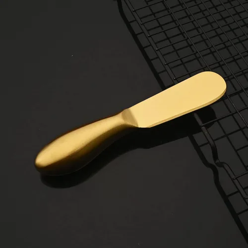 Miniatura 3 de JASHII Juego de 6 cuchillos esparcidores de mantequilla de queso dorado, juego de espátula de mermelada de una sola pieza, juego de cuchillos